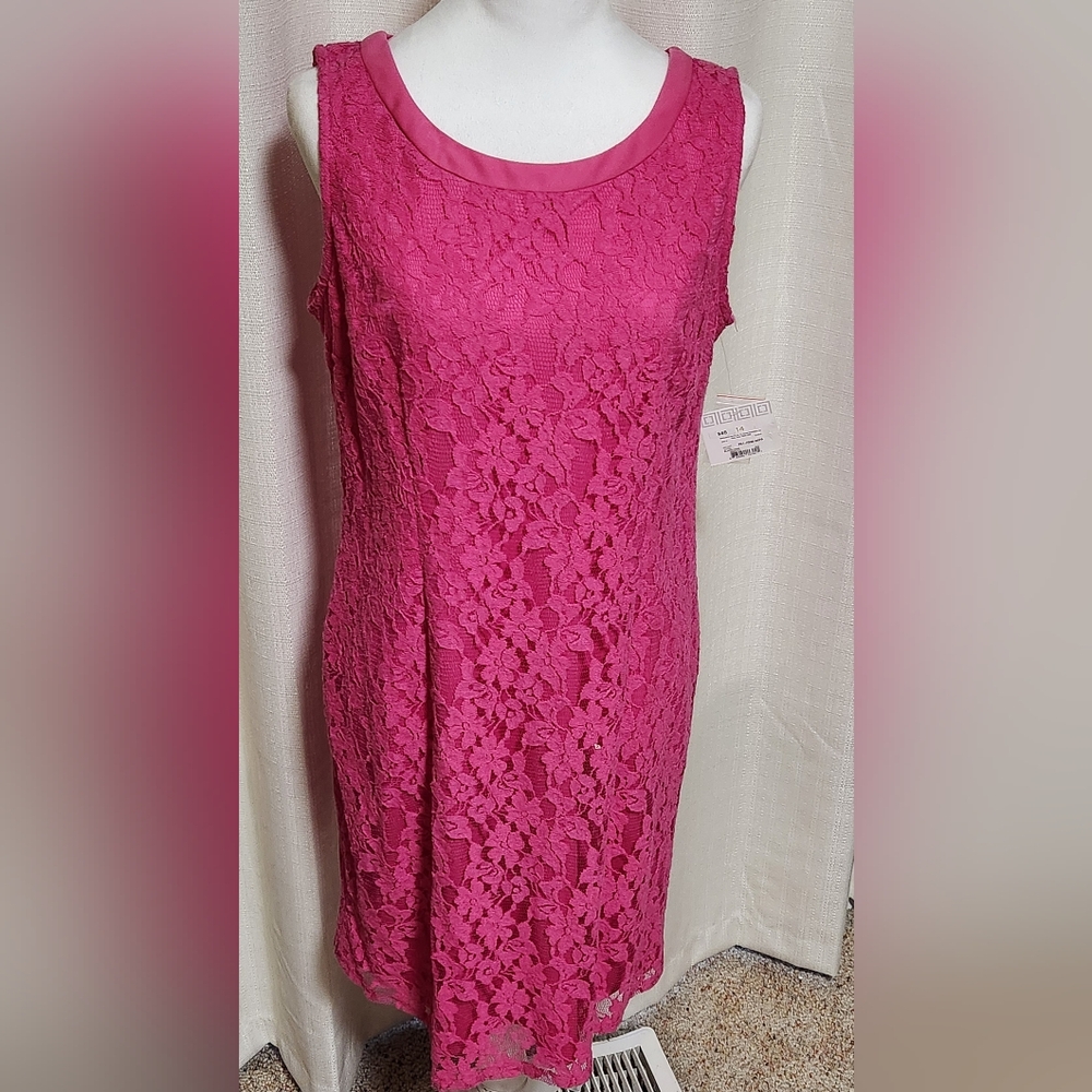 Liz Claiborne Pink Sleeveless Lace Sheath Mini Dress Sz 14